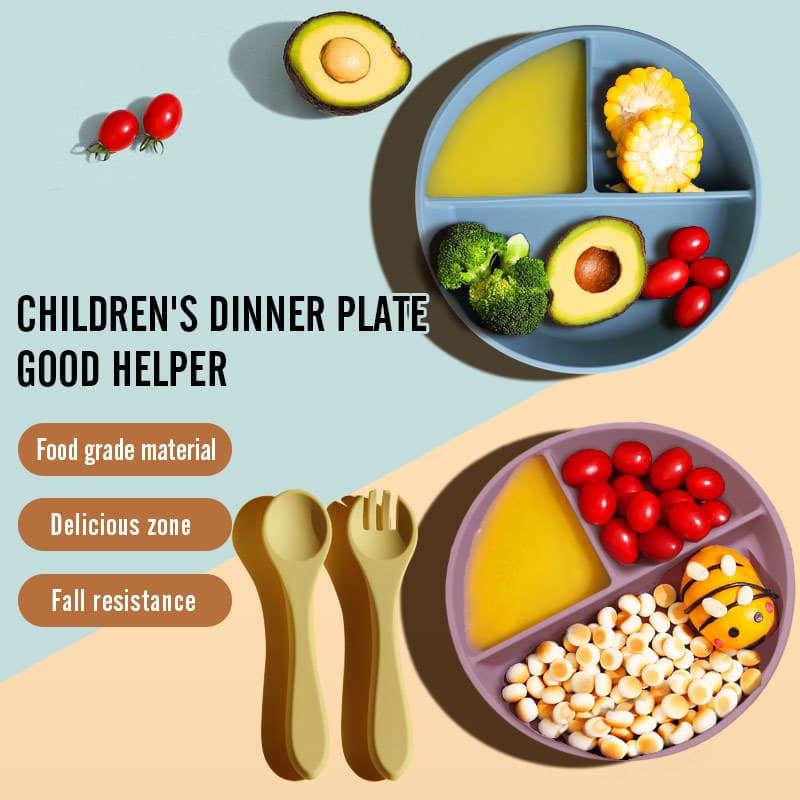 Silicone Baby Feeding Suction Cup Bowl with Spoon and Fork