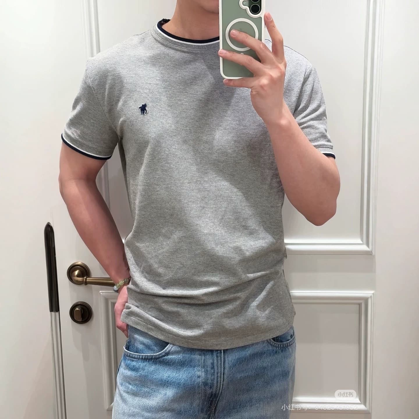 Original RL Ralph Lauren Little Pony Embroidery Classic Fit Comfort Stretch Pique Contrast Trim Crew Neck Short Sleeve