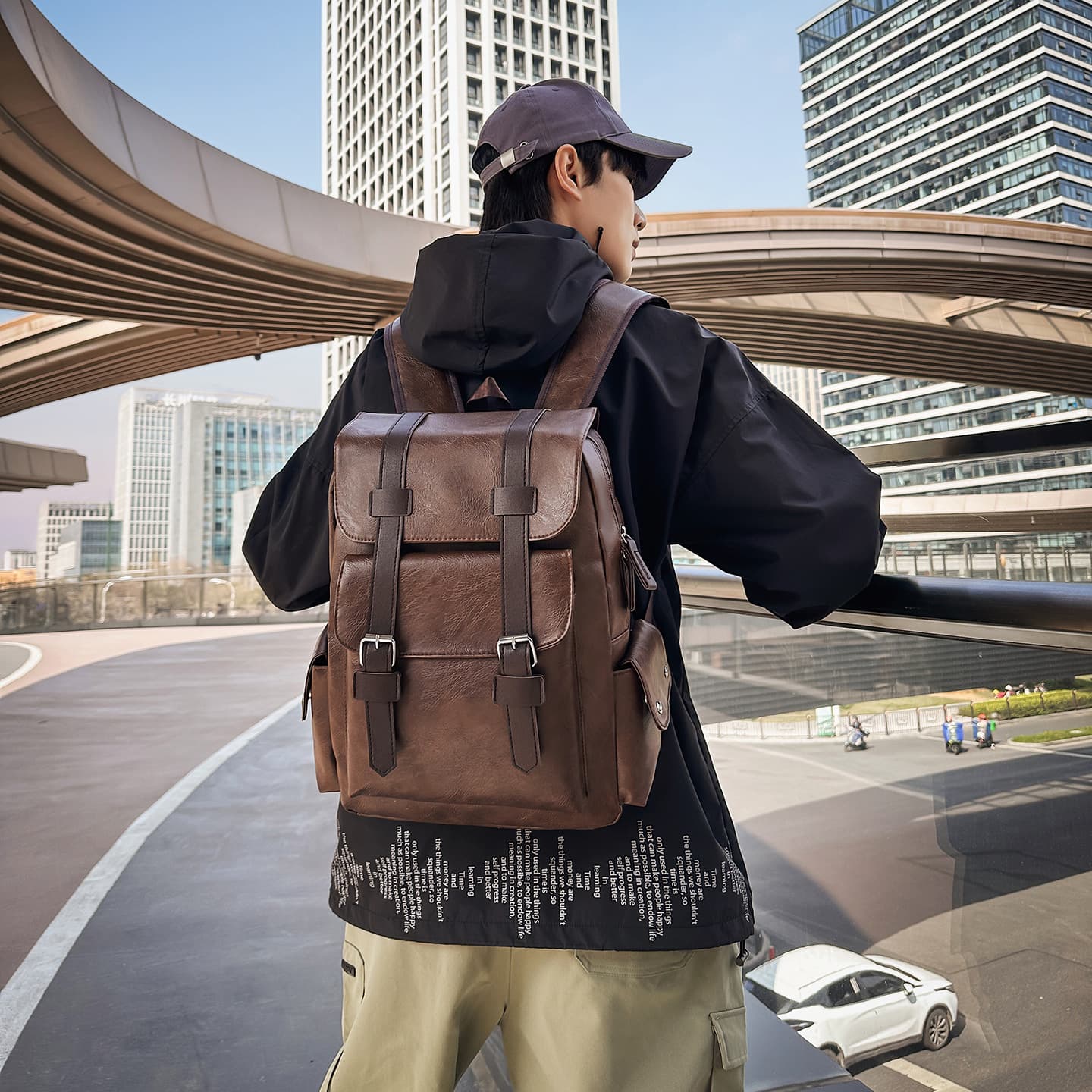 Cross-border Large Capacity Soft PU Leather Backpack Casual Business Computer Bag Student Schoolbag Travel Backpack