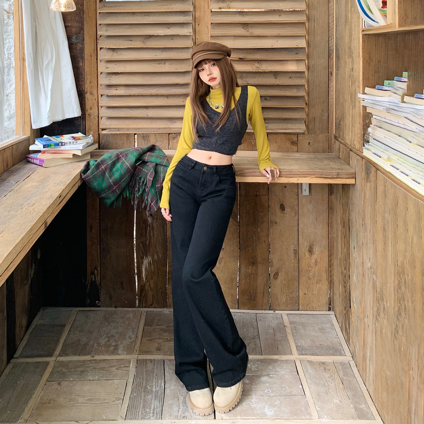 YC American Vintage Low-Rise Loose Straight-Leg Jeans for Women, Versatile Autumn/Winter Stretch Denim with Drape, New Arrival