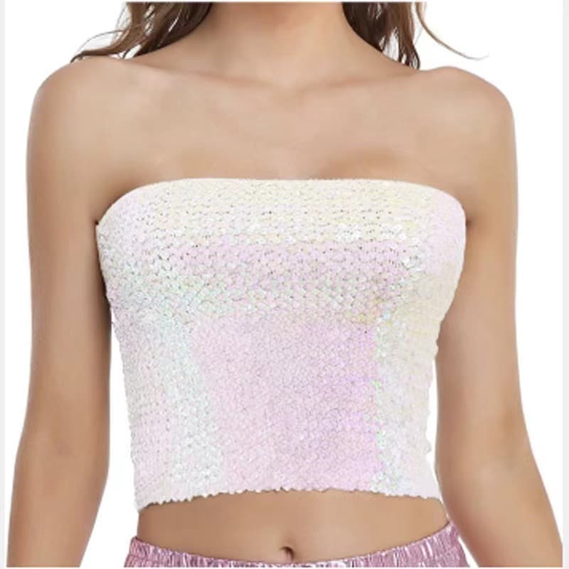 European and American sequin top DS performance costume stage outfit nightclub glitter inner wear strapless wrap tight sexy