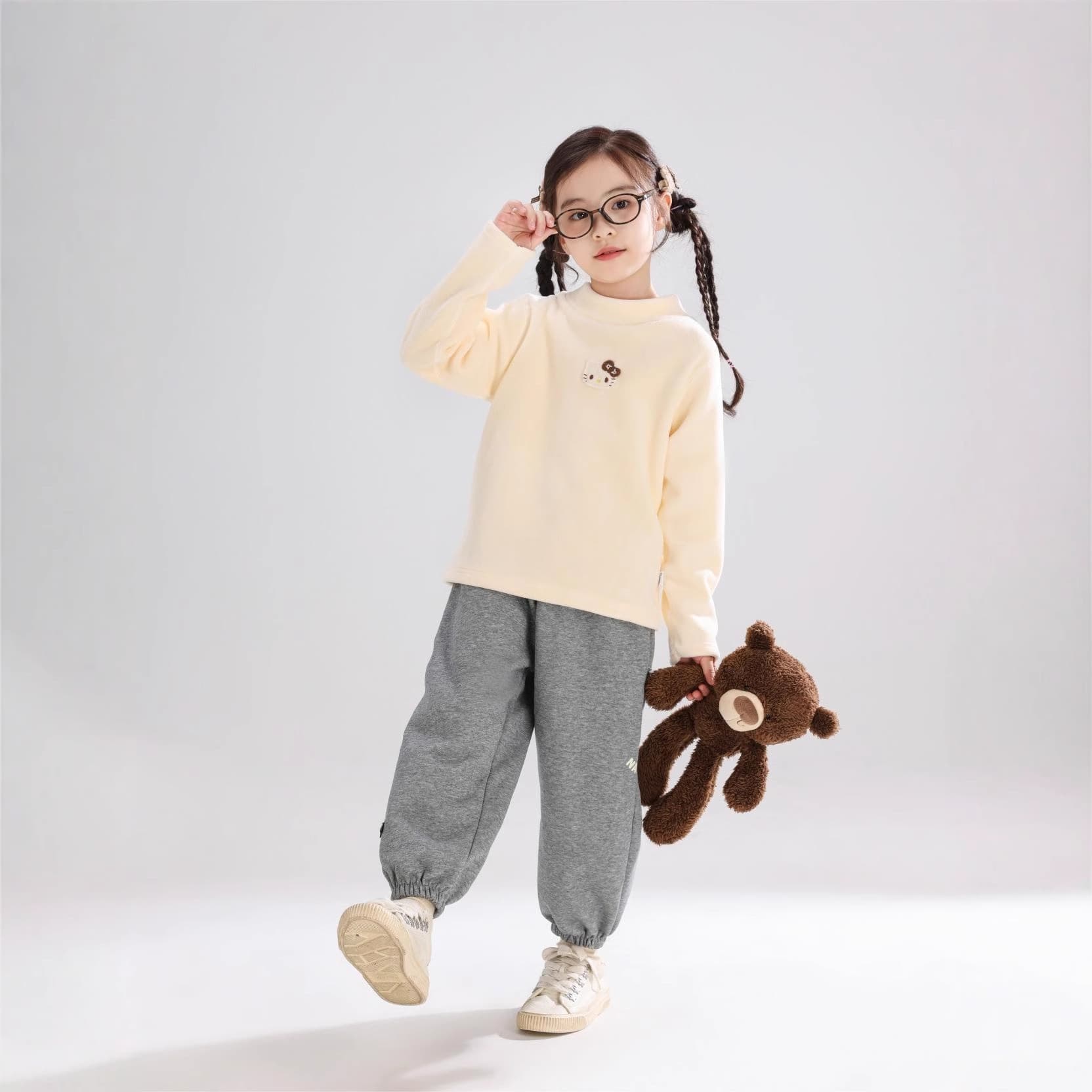Children's base layer shirt, autumn and winter, woolen, seamless, cartoon, versatile top, boys' and girls' round neck, thickened, long-sleeved children's clothing