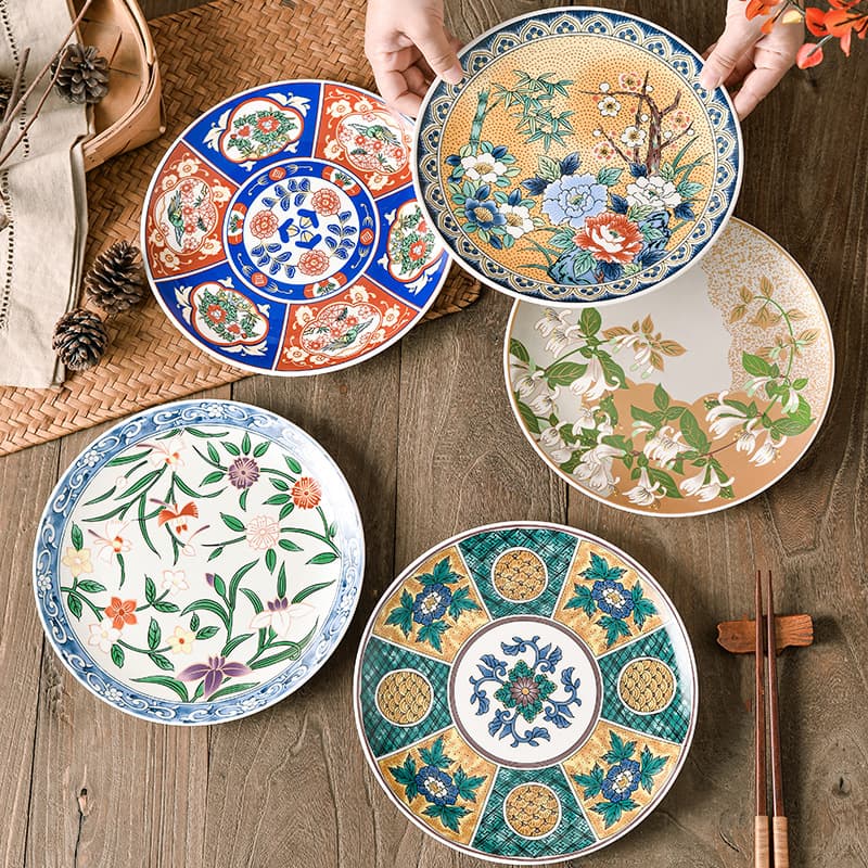 Yellow Jiaozhi Ceramic Appreciation Plate, Japanese-style Full-pattern Plate, BBQ Plate, Sashimi Plate, Japanese Cuisine Plate, Sushi Plate, Cold Dish Plate