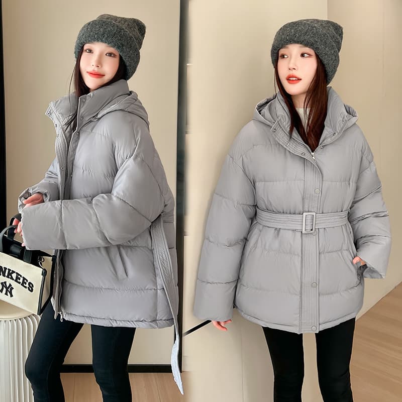 Korean Dongdaemun Belted Cotton Coat Women 2025 Winter New Hooded Waist-Cinching Fashion Loose Thick Jacket Trend