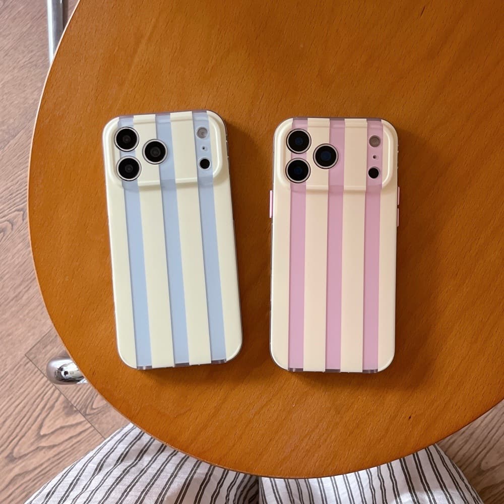 Suitable for Apple 17 PRO MAX Simple Pink Yellow Vertical Stripes Phone Case iPhone 16 PRO Niche Creative Case 15P