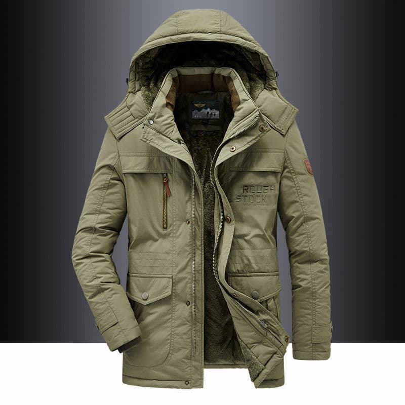 Men's winter cotton-padded coat, fleece-lined, thick, warm, loose-fitting, plus-size, outdoor cotton-padded jacket/overcoat for middle-aged and elderly men.