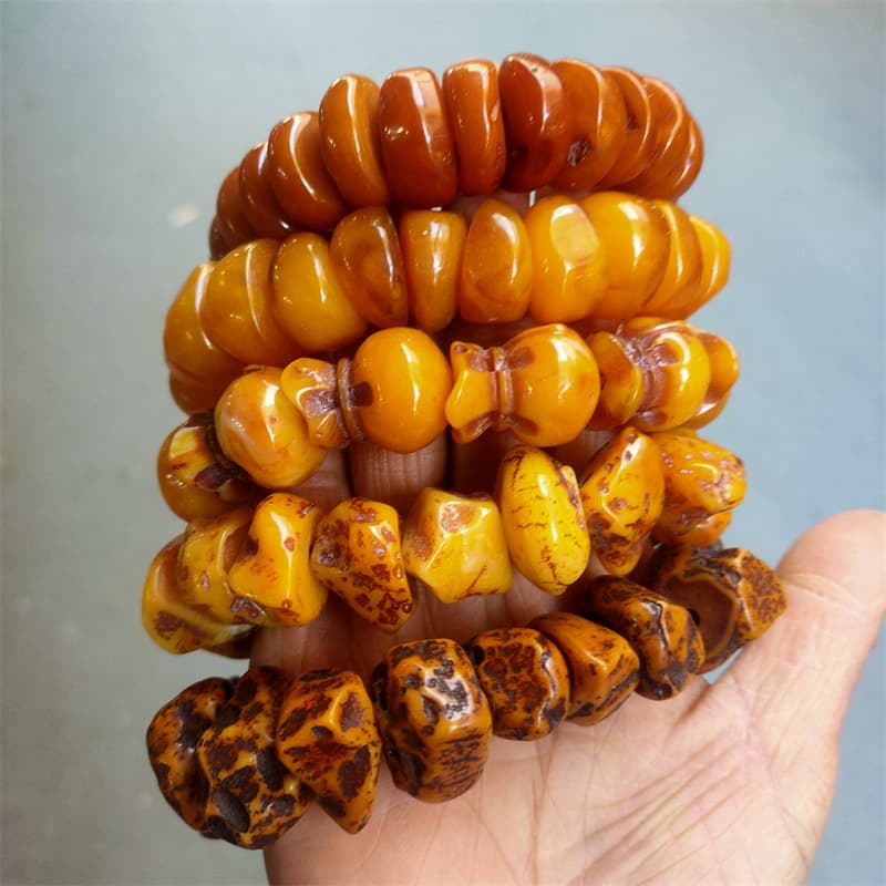 Antique Imitation Amber Resin Crafts, Aged Fake Amber Money Bags, Abacus Beads, Random Shaped Beads Vintage Bracelets