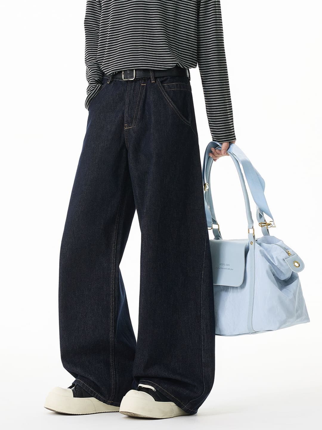 Men's|Tall Fit Visible Seam Design Raw Indigo Blue Jeans Unisex American Loose Straight