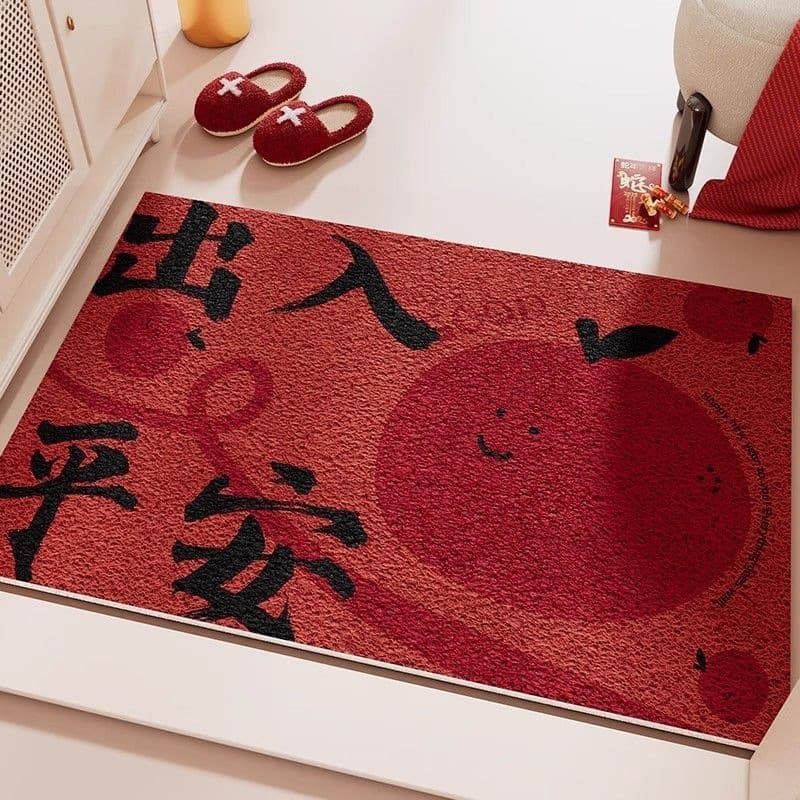 Blessing Entry Door Mat Indoor Outdoor Coil Doormat for Entrance Porch Red Carpet