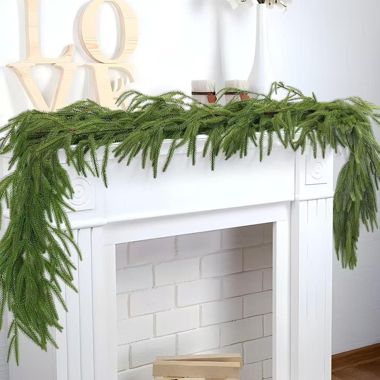 LZY Cross-border Amazon Artificial Soft Touch PE Faux Pine Needle Cypress Leaf Vine Fireplace Dining Table Christmas