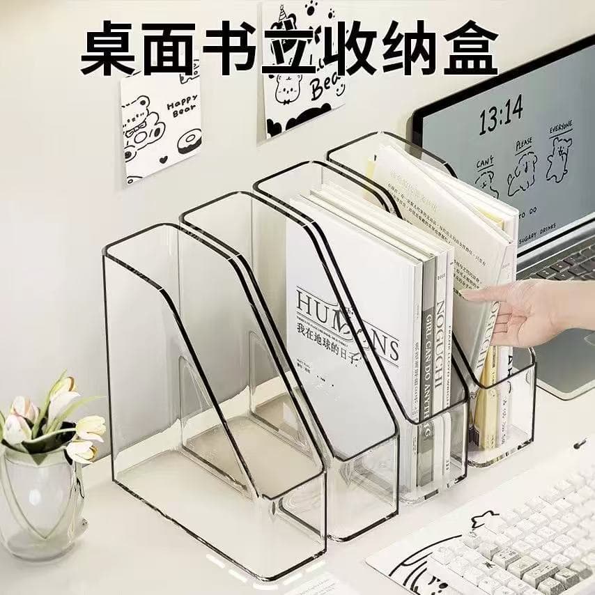 Clear Desktop File Organizer Shelf Bookend Table Storage Rack Office Acrylic A4 Paper Holder Box