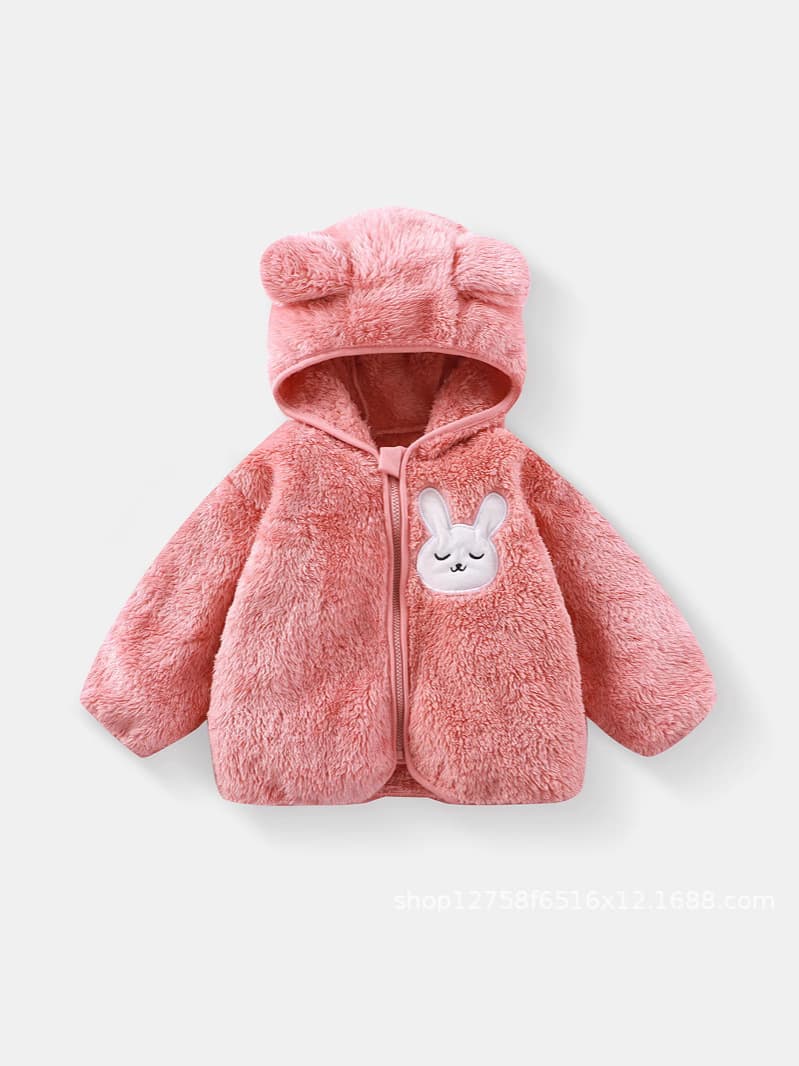 Children's Cartoon Plush Top, New Autumn/Winter Style, Cute Fleece-Lined Zip-Up Hooded Homewear Jacket for Babies