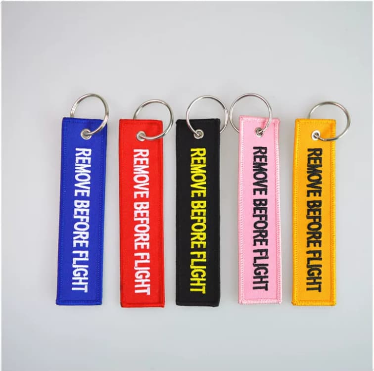 European and American Style Woven Label Embroidered Keychain English Lanyard Digital Print Airplane Tag Luggage Tag Pendant Anime