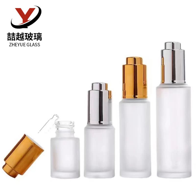 Transparent Frosted Glass Moisturizer Bottle 30ml with Press Dropper for Essence Liquid Cosmetics Sub-Bottling Packaging