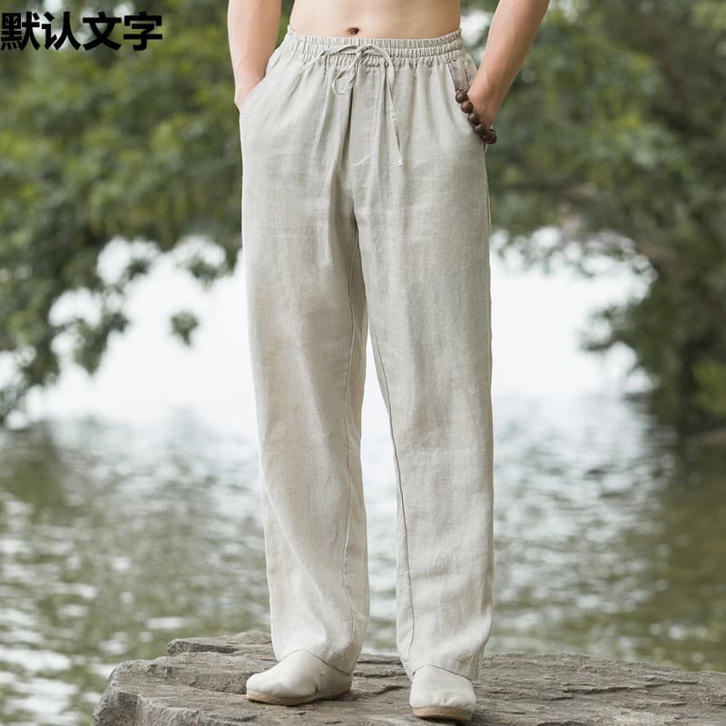 Men's Linen Pants Summer Thin Breathable 2024 New Mid-Age Cotton Linen Wide Leg Casual Long Pants Plus Size Trendy Brand