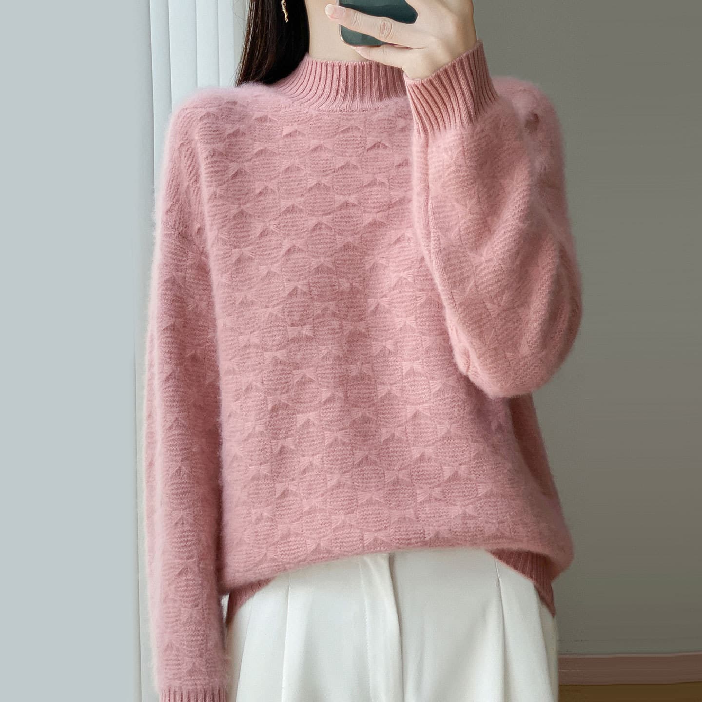 [Factory Direct] New Autumn/Winter Solid Color Mock Neck Knitted Cropped Women's Sweater Fashion Slim Fit Base Layer Top
