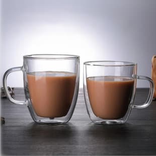 Coffee Cup, Borosilicate Heat-Resistant Transparent Mug, Double-Wall Insulated with Handle, Household Milk Double-Wall Glass Cup