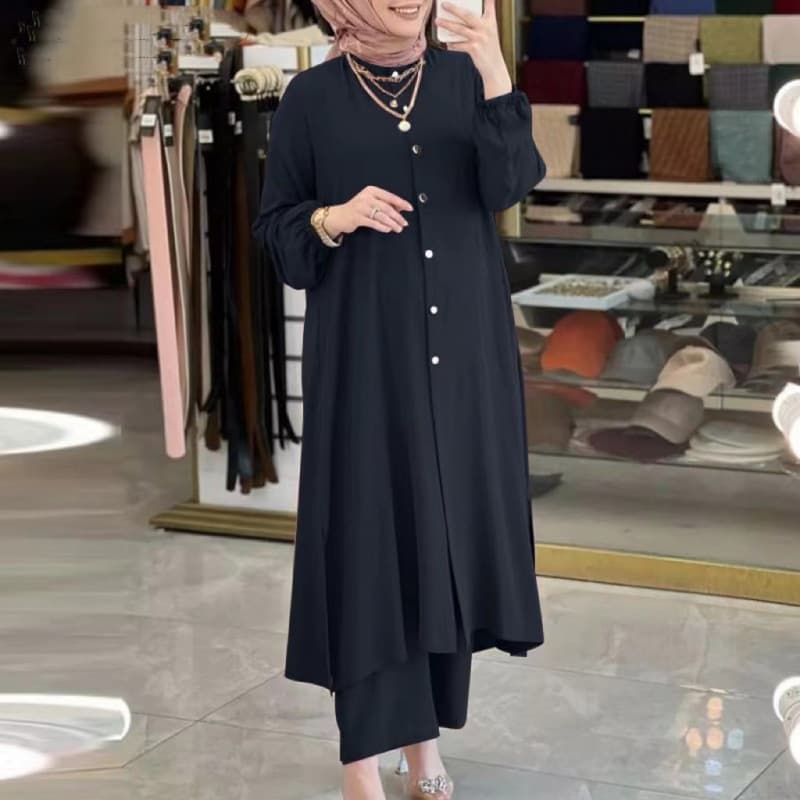 In Stock New Cross-Border Comfort Solid Color Split Mushroom Button Elastic Sleeve Women's Set Factory Wholesale