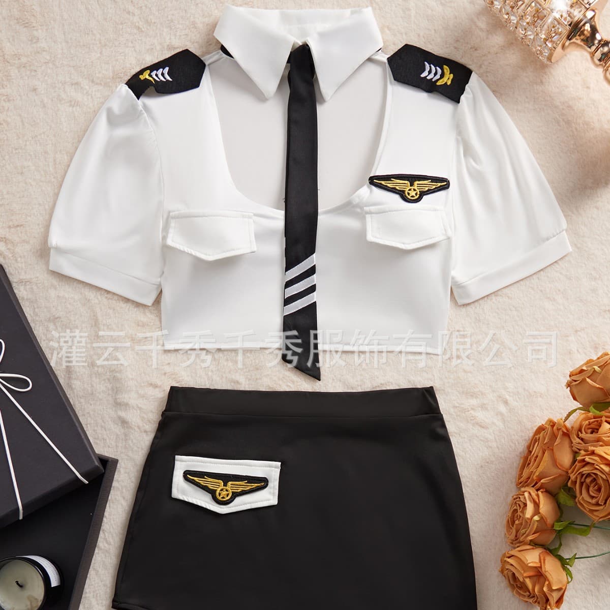 High-End European and American Foreign Trade Sexy Lingerie Women's Black and White Business Wear Sexy Elegant Suit Cross-Border Special for Suit