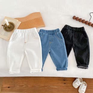 Ins Children Spring/Autumn New Style Jeans Pants for Boys & Girls 0-6 Years Fashionable Solid Color Casual Soft Trousers