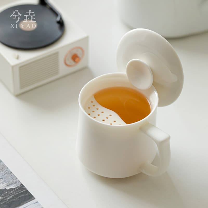 Dehua White Porcelain Office Cup - Lard Jade Crescent Cup, Filter Tea Cup, Ceramic Cup, Home Water Cup, Tea Cup with Logo