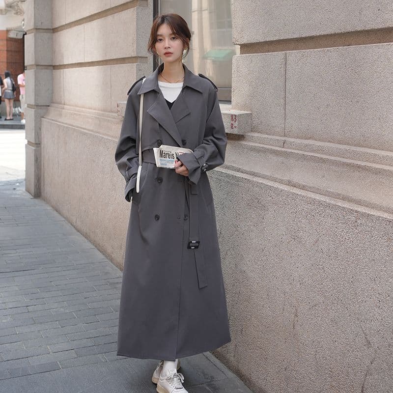 Tall Extra Long Gray Trench Coat for Women Spring Autumn 2026 New Extended Length to Ankle Overcoat Plus Size