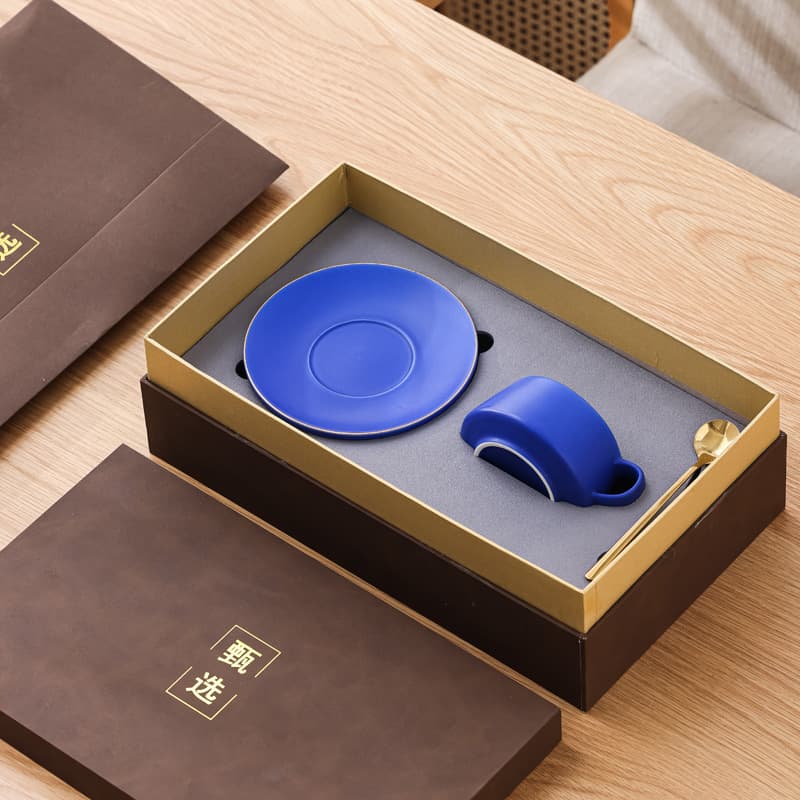 Original Klein Blue Coffee Cup Set Ceramic Cup Hot Stamping Mug Cup Water Cup with Saucer Spoon Wholesale