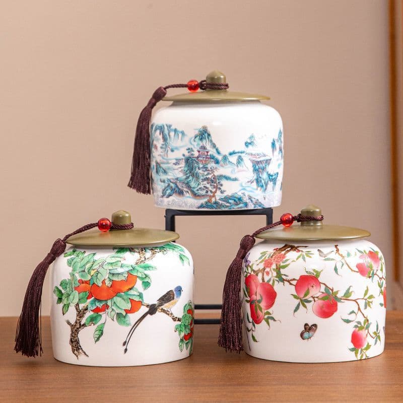 Chinese Ceramic Tea Canister, Airtight and Moisture-Proof, Large Capacity Green Tea Storage Jar, Vintage Style for Home Use