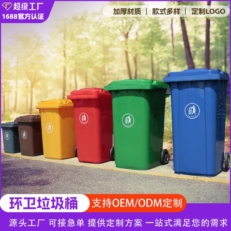 Custom Processing 240L Large Capacity Wheeled Plastic Hook-on Trash Bin, Pushable Outdoor Waste Container