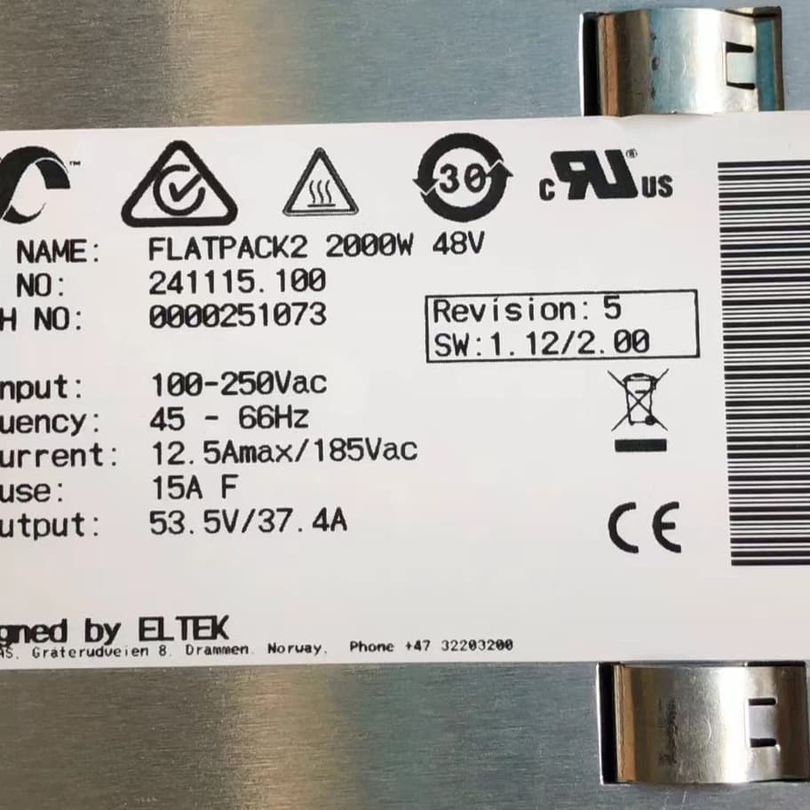 ELTEK 241115.100 Flatpack2 2000W 48V Communication Power Rectifier Module
