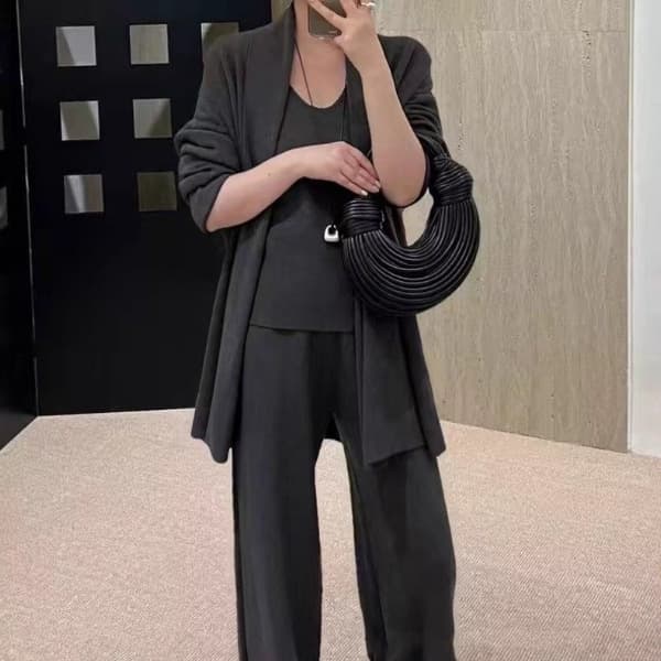 Simple Elegant Lazy Style 2026 Autumn/Winter New Comfortable Knitted Vest Straight-Leg Pants Cardigan Sweater Three-Piece Set