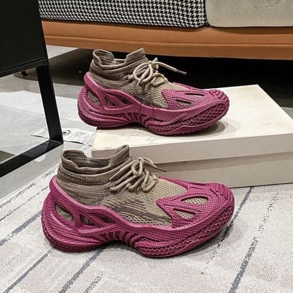Women's Shoes 2026 Spring Knit Mesh Sports Shoes Thick Sole Versatile Yeezy Couple Breathable Casual Sock Shoes