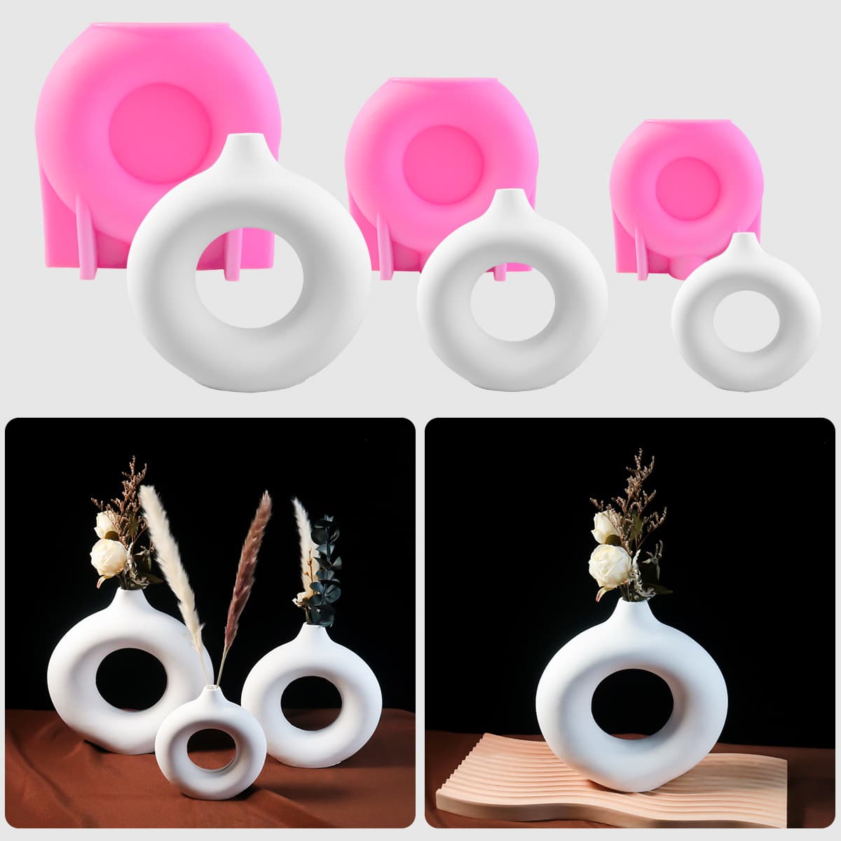Nordic vase circle silicone mold ins decoration creative small diameter donut vase mold cross-border hot sale