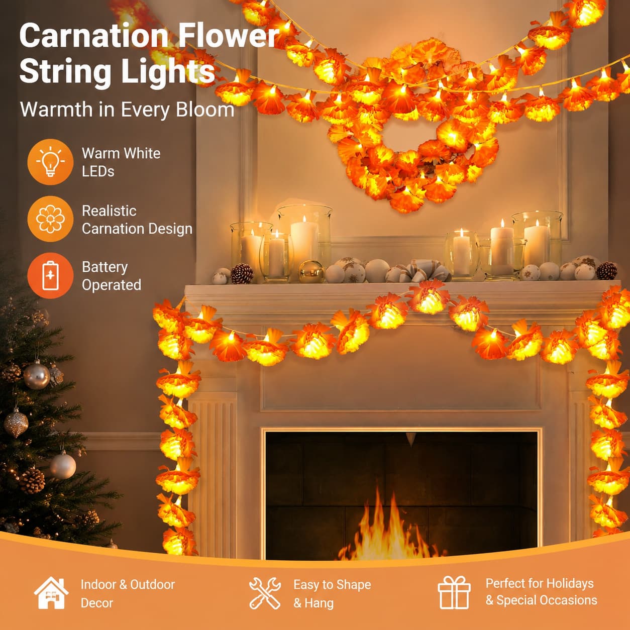 Cross-border Halloween light string dahlia led light string ghost festival party outdoor decoration marigold light string atmosphere light