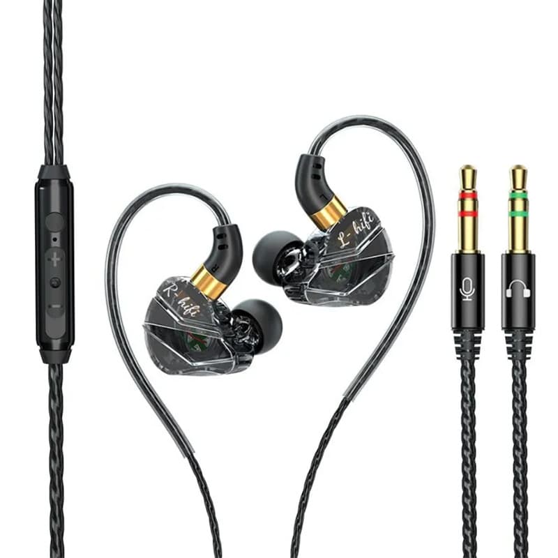 Desktop Computer Headset In-Ear with Microphone 2-in-1 Wired Gaming USB Dual Plug Earphones
