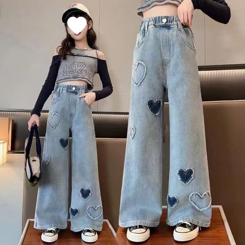 Girls jeans Internet celebrity spring and autumn new wide-leg pants for middle and large children narrow version loose and western style girls' trendy pants