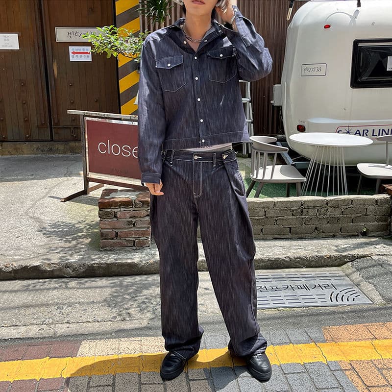 MYQ Denim Jacket Men's 2023 Spring and Autumn Korean Style Loose Trendy Washed Straight Jeans Suit