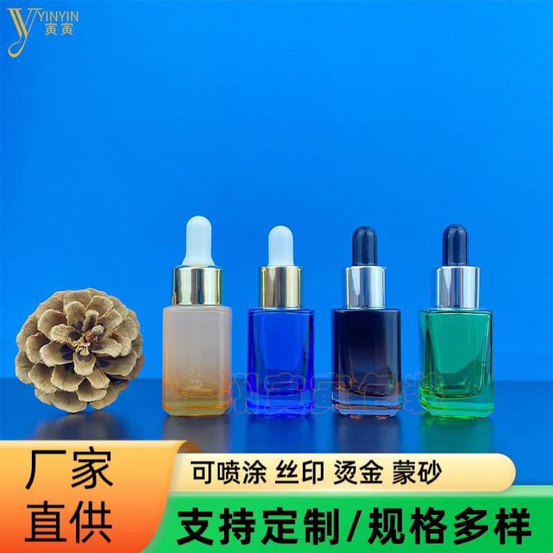 Spot 15ml square dropper essential oil bottle essence oil transparent glass essence bottle cosmetics bottle sample