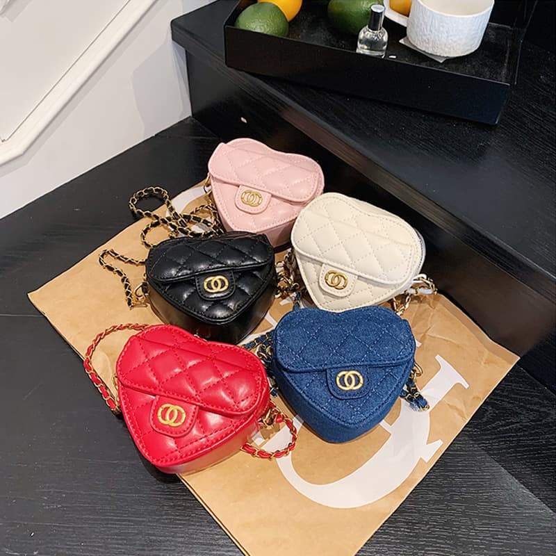 Crossbody Kids Bag New Style Chanel-Style Quilted Embroidery Camellia Heart-Shaped Girls' Crossbody Bag Lipstick Coin Purse