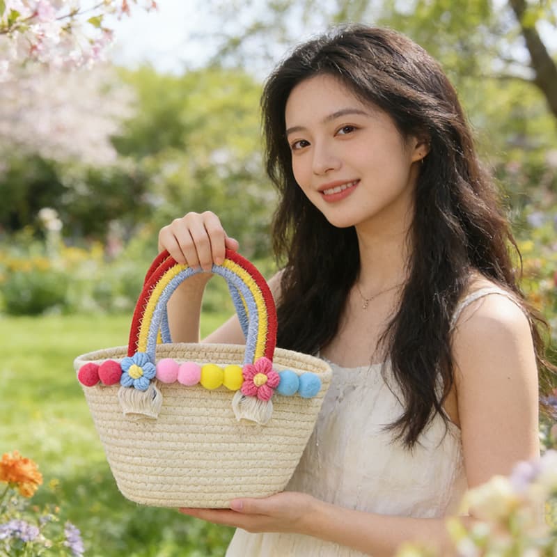 Korean Niche Cotton Rope Woven Handbag, Woven Bag, Beach Bag, Handbag, Women's Bag, Straw Bag