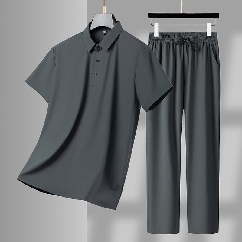 Men's Short Sleeve T-Shirt Summer Seamless Set Trendy Father Casual Ice Silk Top Running Clothes Wholesale