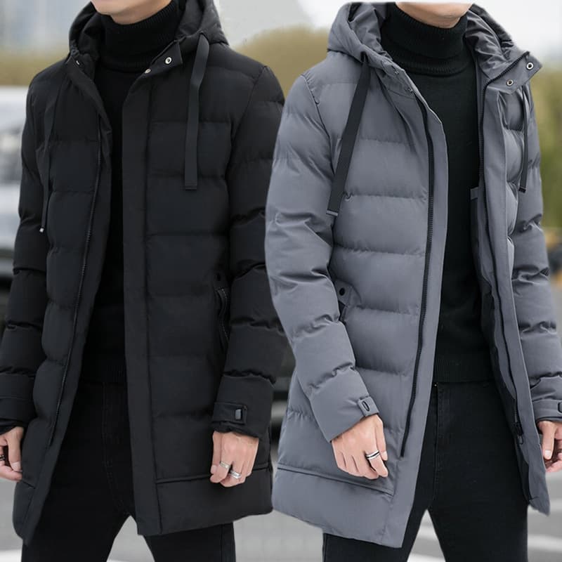Men's mid-length hooded cotton-padded coat, 2025 winter new style, down-filled cotton-padded jacket, long winter coat, men's cotton-padded coat