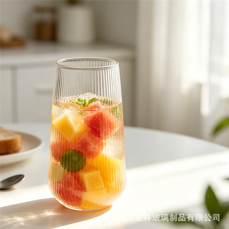 Cross-border Vertical Grain Glass Cup, High Borosilicate Heat-resistant Coffee Cup, Home Milk Single-layer Cup, Iced Americano Latte Juice Cup