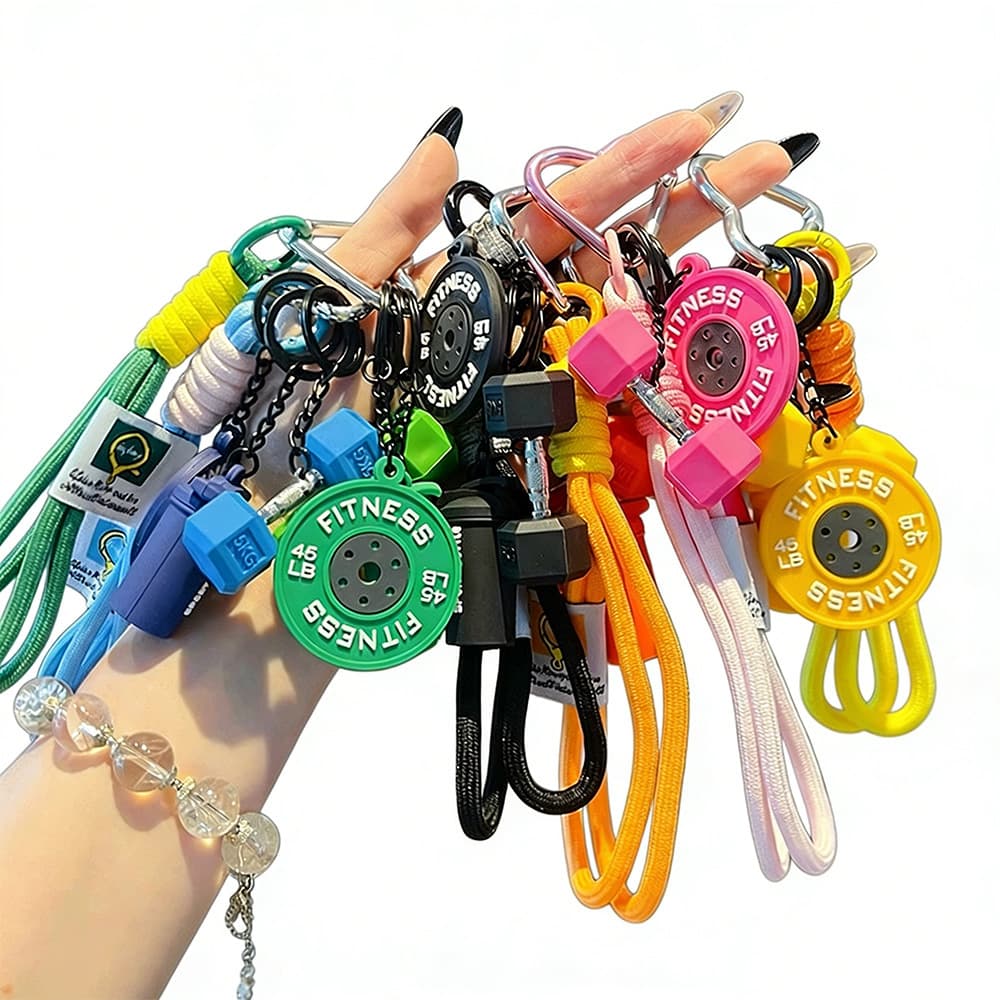 Fitness Keychain Set Dumbbell Kettlebell Weight Plate Keychain Bag Charm