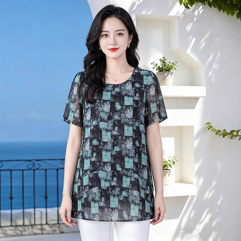 2026 Summer High-End Chiffon Printed Loose Short-Sleeved Slimming Cardigan Shirt Top Casual Plus Size Women's Clothing