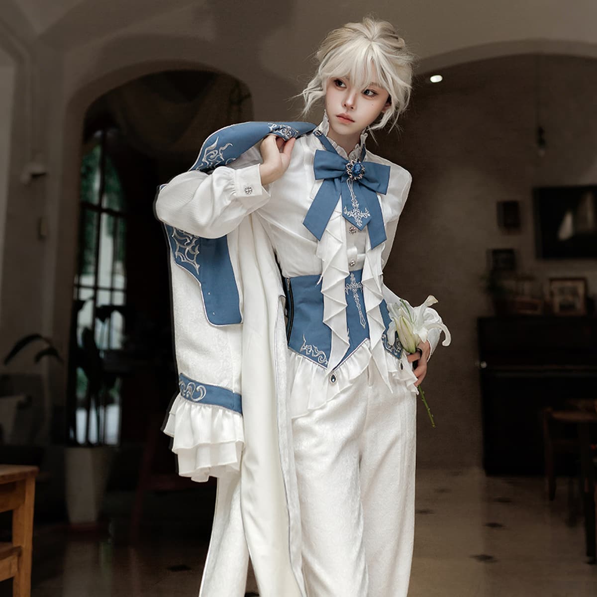 Xiong Doujiang Original Moonlight Holy Knight Lolita Girl Lolita Waist Belt Jacket Top and Pants Daily Set 7401