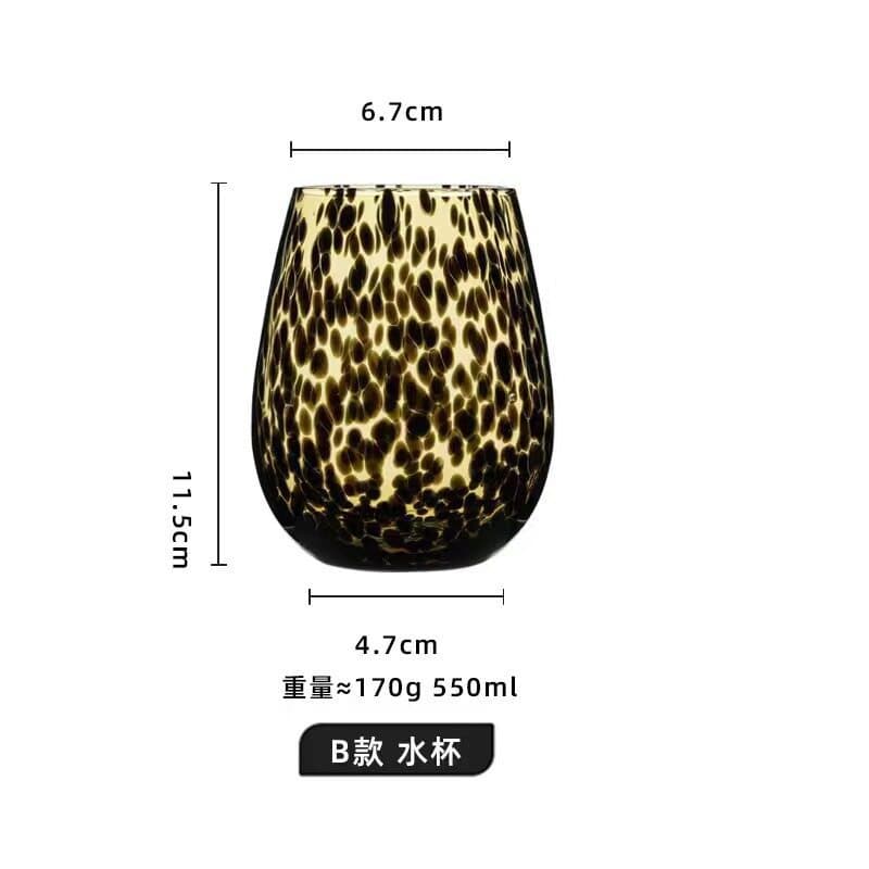 Vintage Leopard Print Stemmed Wine Glass Retro Style Glassware Luxury Ins Style Wine Glass