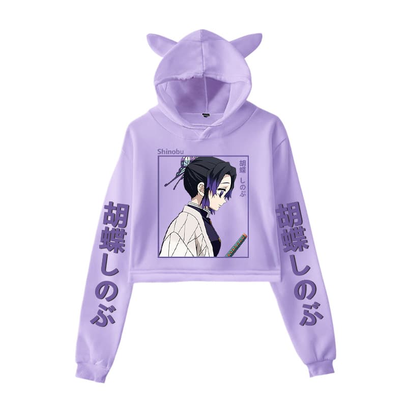 Cross-border Anime Print Shinobu Kocho Fashion Women's Cat Ear Hoodie Short Fleece Sweatshirt