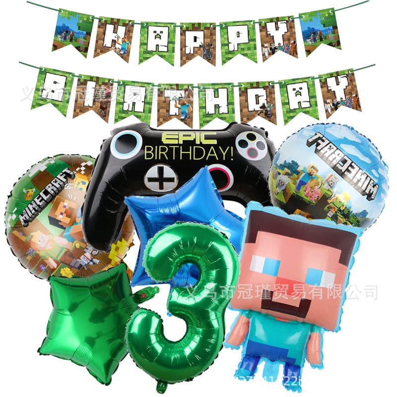 Minecraft Steve Pixel Game Theme Aluminum Film Birthday Green Number Balloon Set Banner Garland Gift