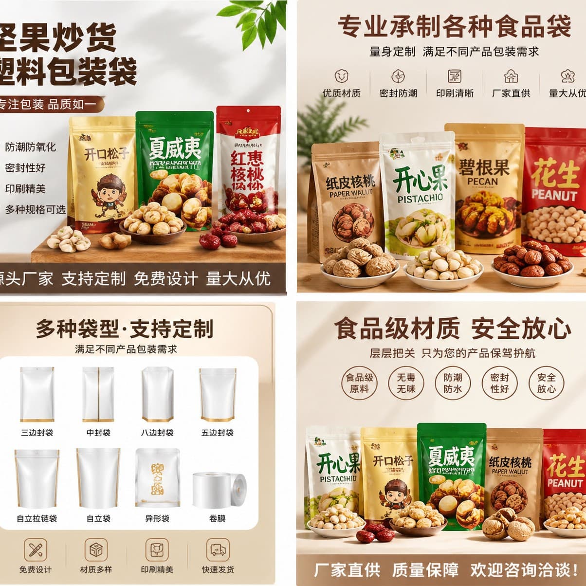 Food Packaging Bags Eight-Side Seal Tea Foil Bags Spout Pouches Coffee Bags Composite Roll Film Snack Vacuum Bags